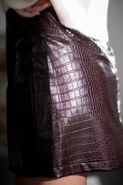 Crocodile Pattern Pu Leather High Waist Mini Skirt