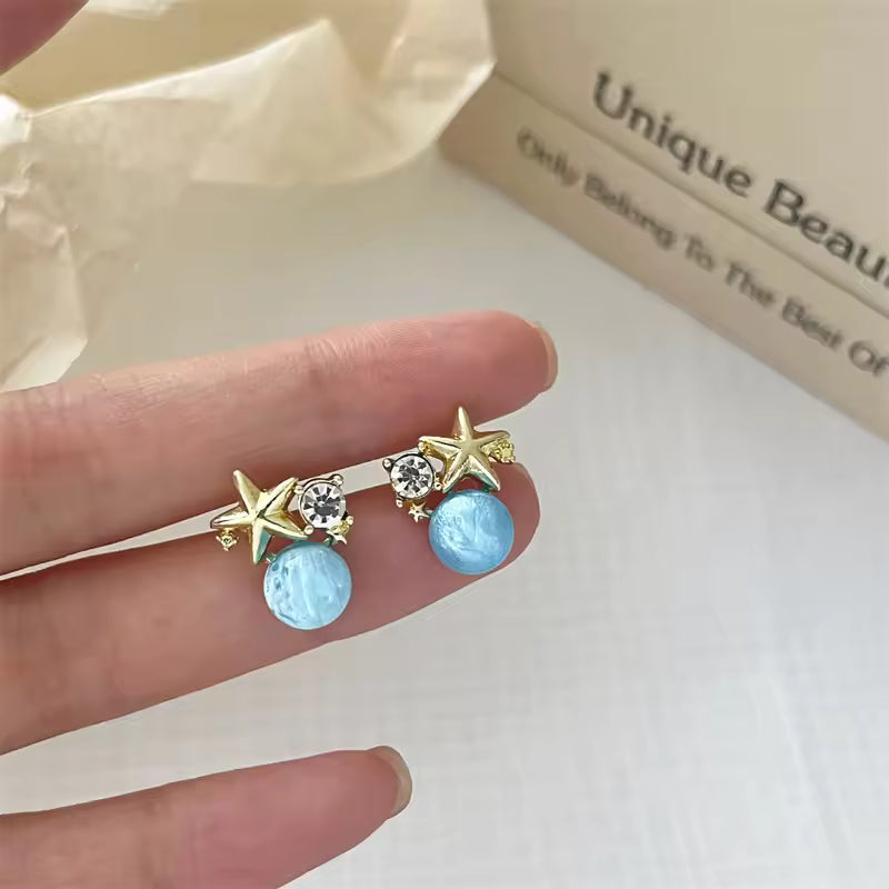 Elegant Starfish Blue Earrings