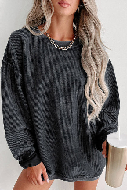 Ribbed Round Neck Pullover Sweatshirt