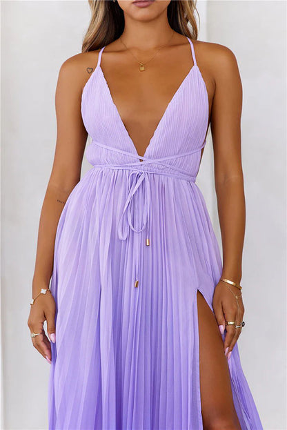 Love Letter to You Pleated Gradient Print Back Tie-up Slit Maxi Dress