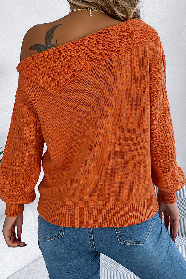 Color One Shoulder Long Sleeve Knitted Sweater