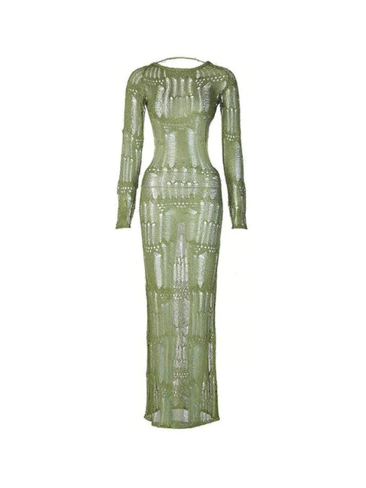 Green Backless Cutout Maxi Dress