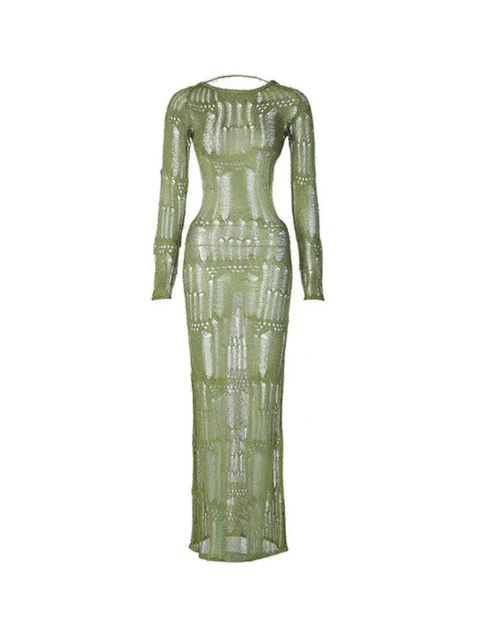 Green Backless Cutout Maxi Dress