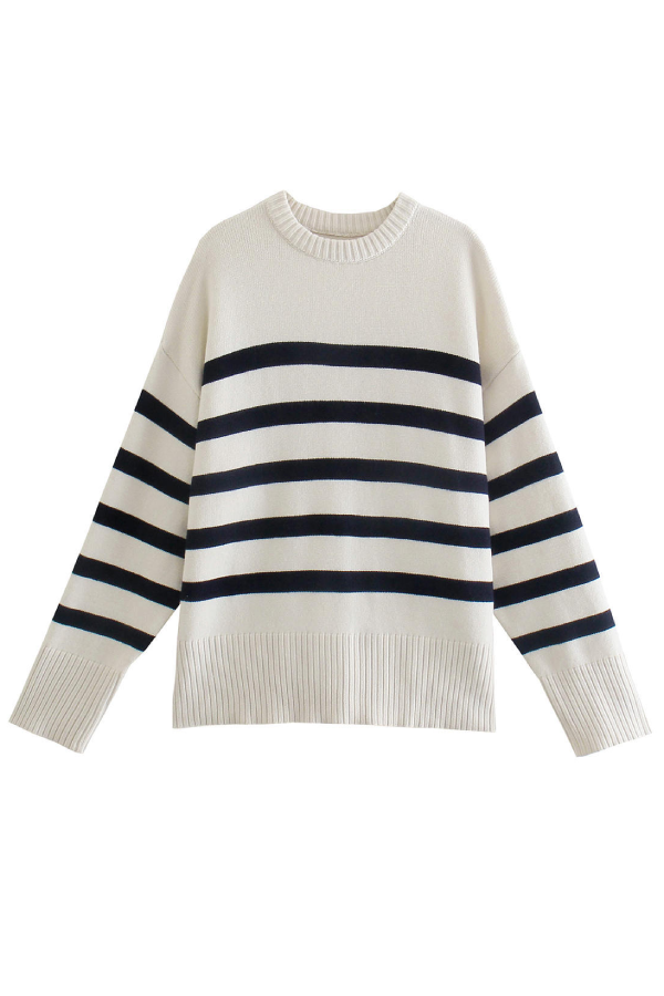 Striped Long Sleeve Crew Neck Pullover Knitted Sweater