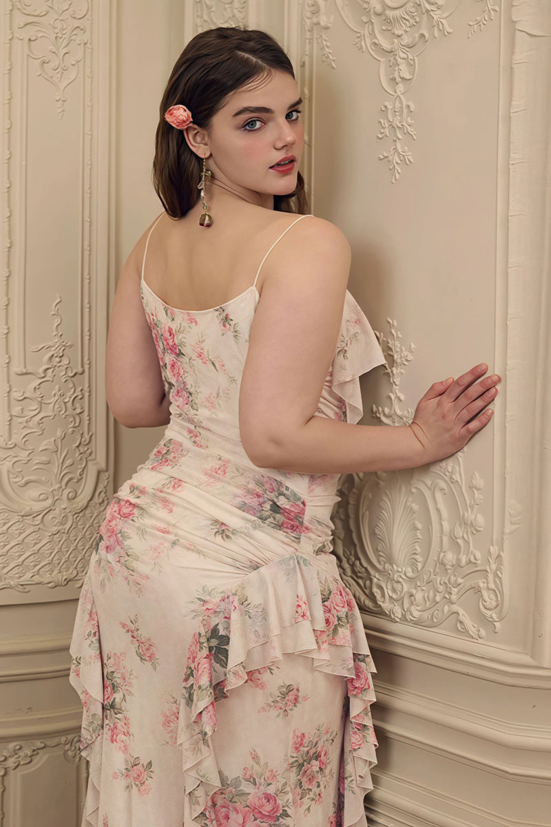 Ruffled Asymmetrical Cami Maxi Dress
