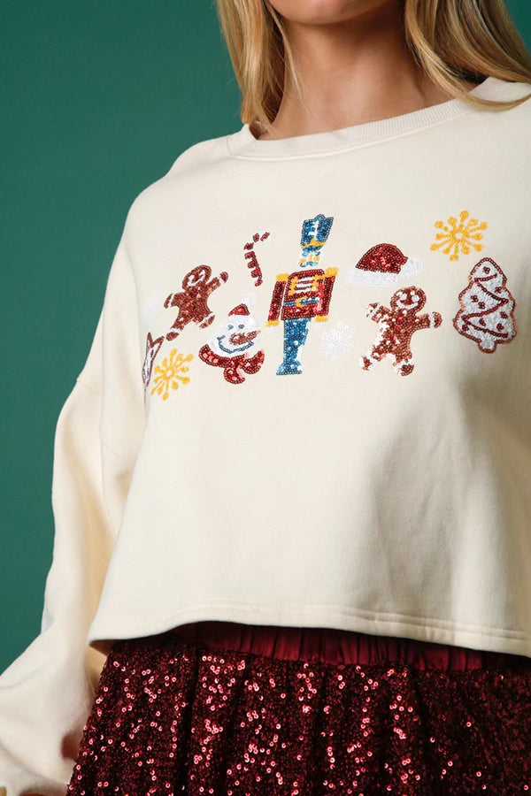 Christmas Sequined Cropped Sweatshirt