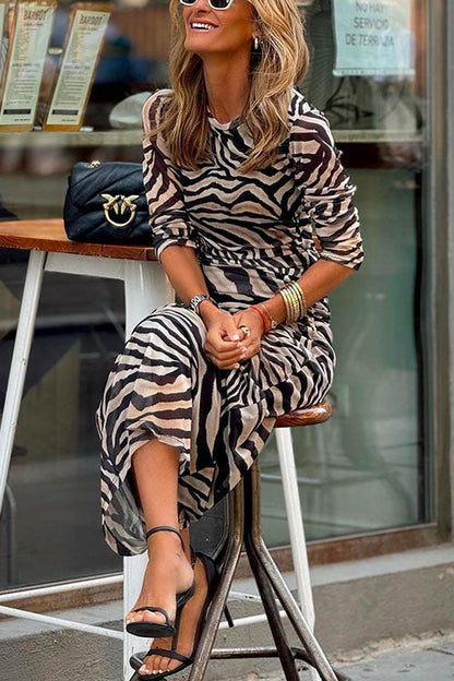 Long Sleeves Printed Stretchy Maxi Dress
