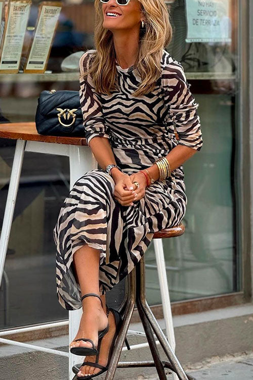 Long Sleeves Printed Stretchy Maxi Dress