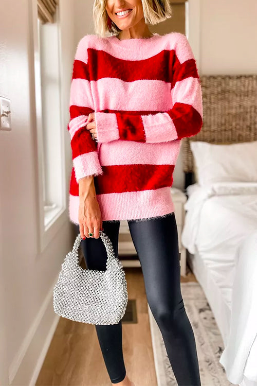 Moxidress Round Neck Striped Pullover Sweater