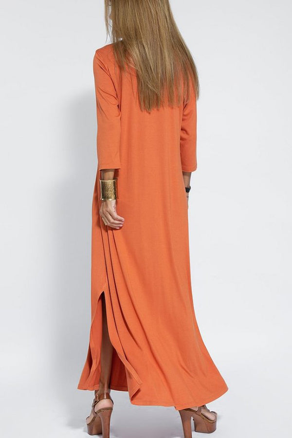 Color V-neck Slit Maxi Dress