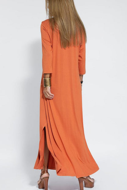 Color V-neck Slit Maxi Dress