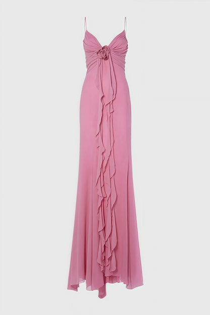 Xinia Pink 3d Flower Backless Maxi Dress