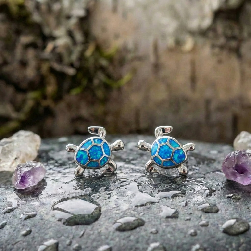 Sea Turtle Necklace + Earrings Set In Opal And Silver