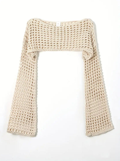 Y2k Crochet Cropped Flared Sleeve Knit Sweater