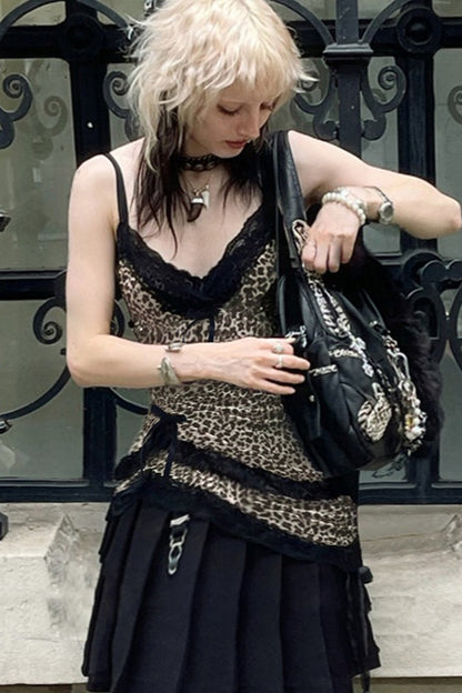 Asymmetrical Lace Leopard Print Blouse