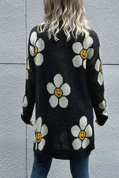 Smiley Print Button Cardigan