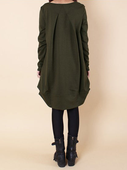 A-line Long Sleeves Pleated Color Round-neck Dresses Maxi Dresses