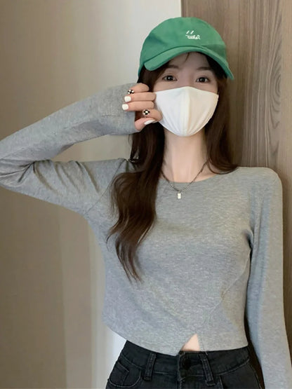 New Spring Y2k T-shirt Woman Long Sleeve Tee Shirt Femme Basic Crop Top Clothes Tshirt