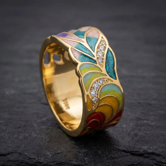Vintage Enamel Colorful Gold Ring
