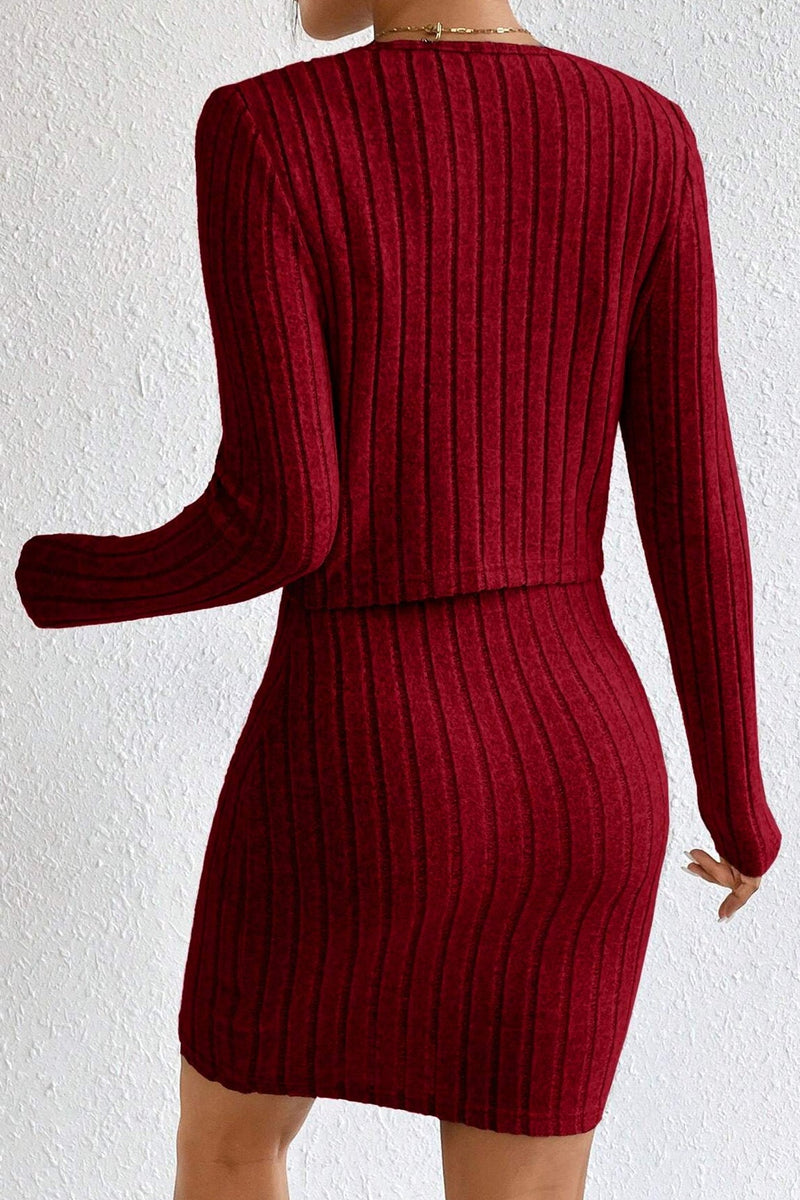 Slim Crop Cardigan Dress Two Piece Set