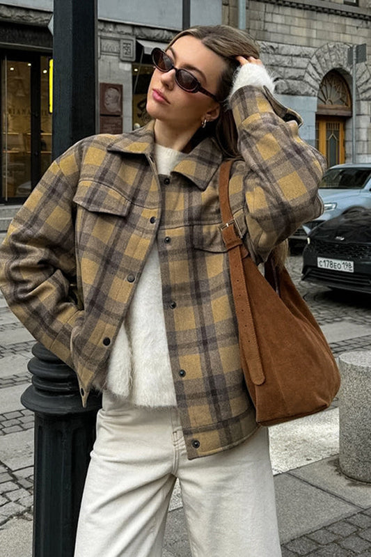 Loose Plaid Wool Coat