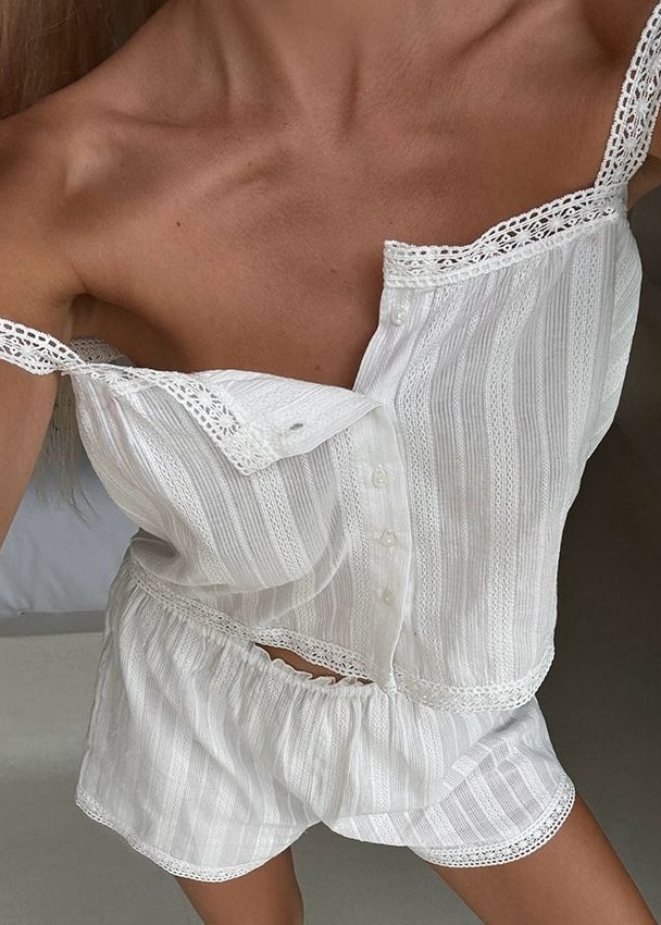 Trim Two-piece Set - Button-up Top & Shorts