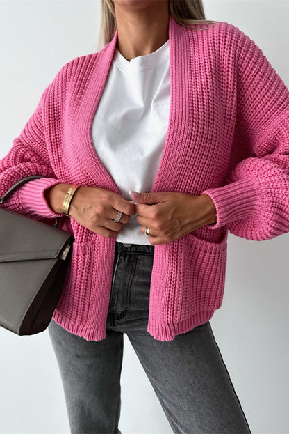 Color V-neck Long-sleeved Knitted Cardigan
