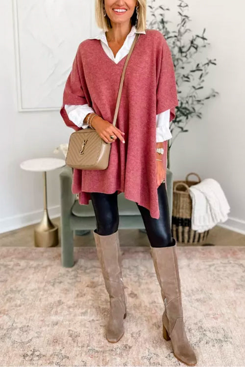 Chicest V Neck Loose Fit Poncho Sweater
