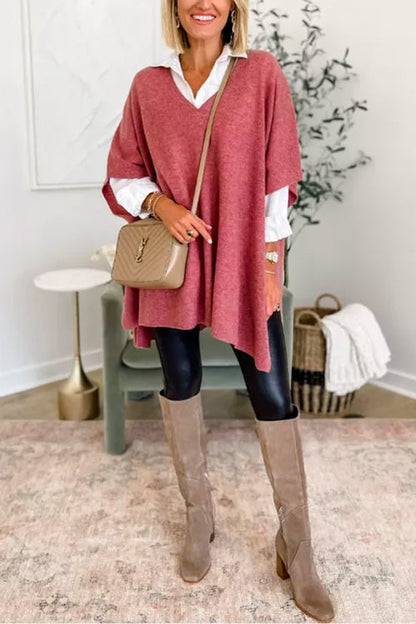 Chicest V Neck Loose Fit Poncho Sweater