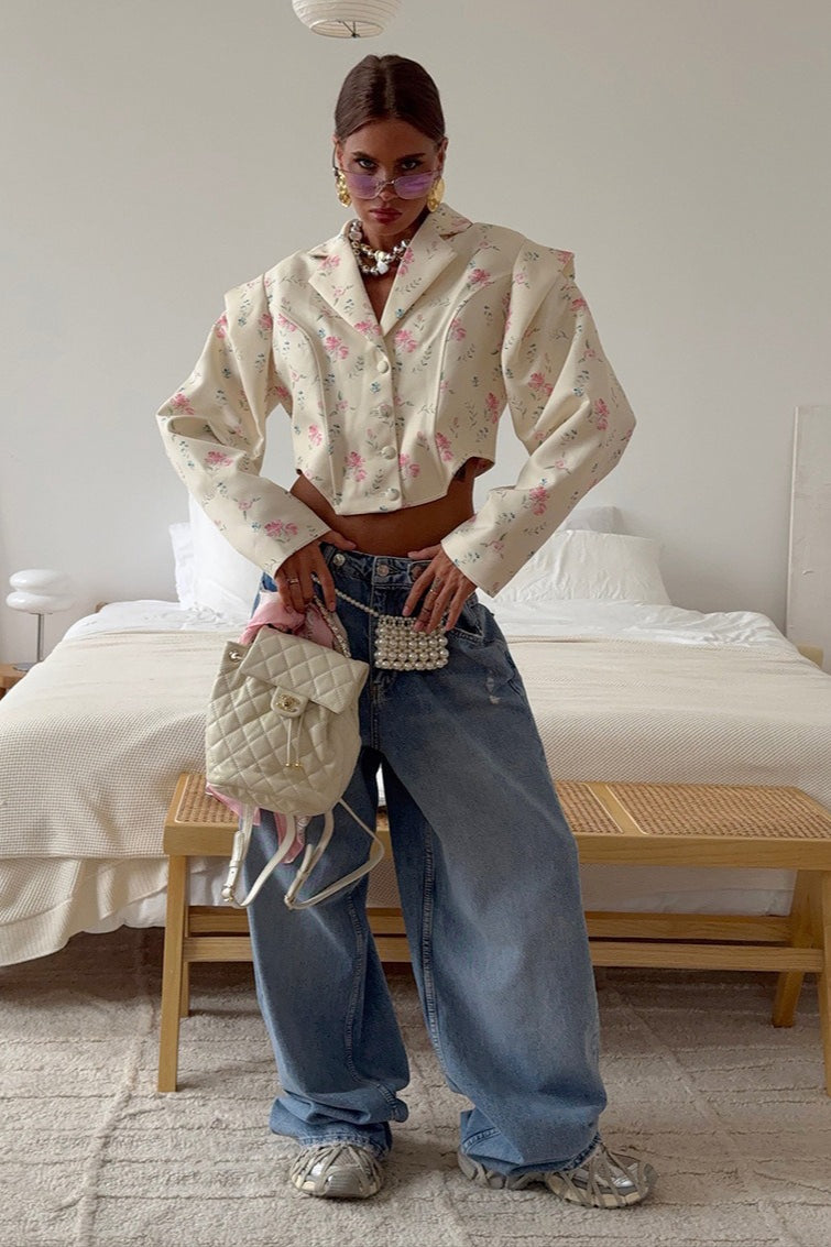 Print Long Sleeve Blazer Coat