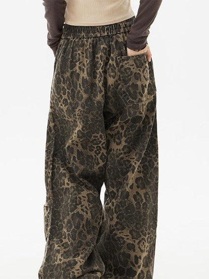 Punk Leopard Cargo Pants With Drawstring