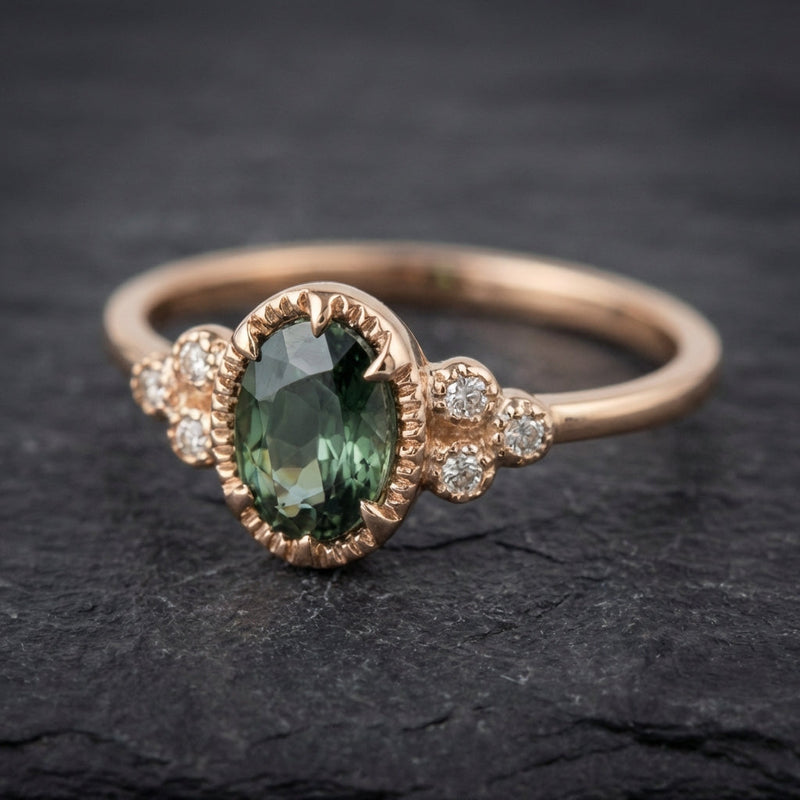 Vintage Green Inlaid Glass Gold Ring