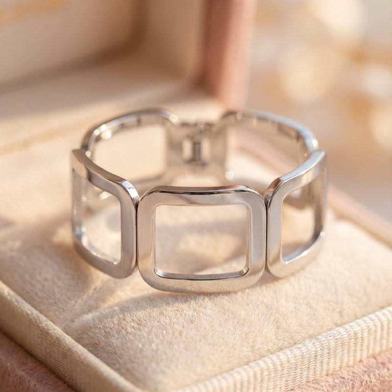Vintage Hollow Cuff Bangle Silver Bracelet