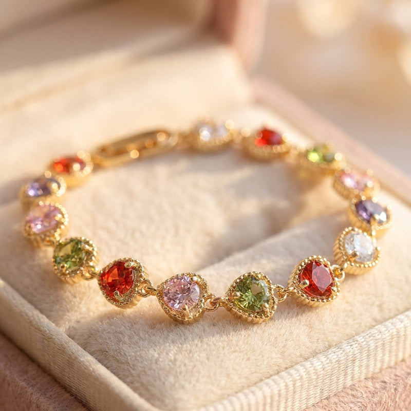 Vintage Gold Love Heart Rainbow Bracelet