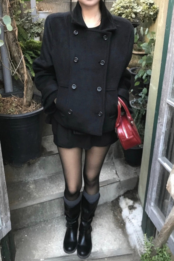 Preppy Fleece-lined Wool Blend Short Coat