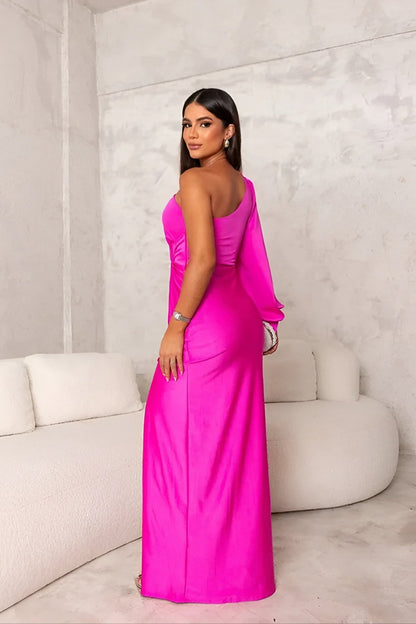 Avira — One-shoulder Satin Maxi Dress With Side Slit