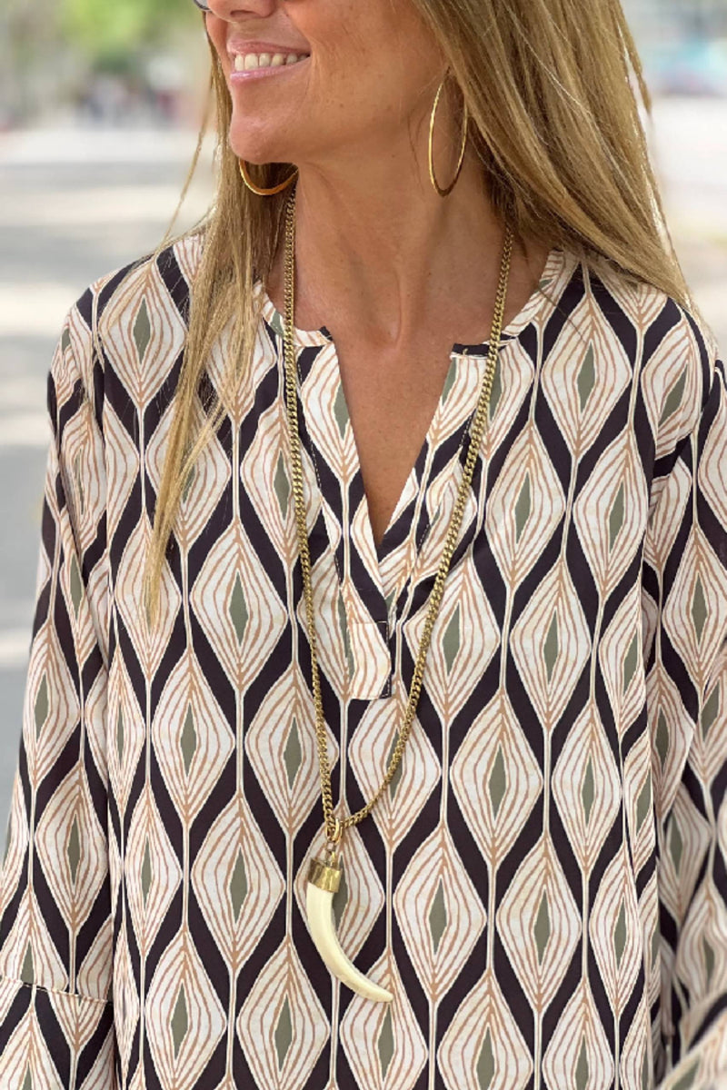 Unique Printed Long Sleeve V-neck Loose Maxi Dress