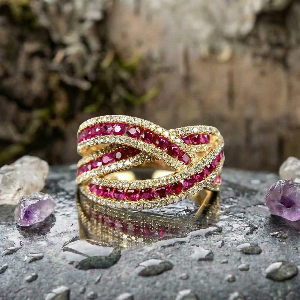Elegant Ruby Crossover Ring