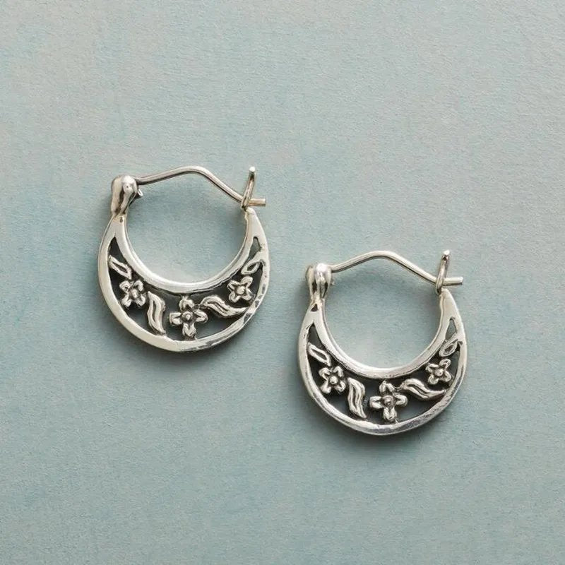 Vintage Floral Hoop Earrings