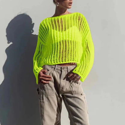 Hollow Out Pullover Pullover Oversize Kniited Long Sleeve Sweater Femme Beach Knitwear Cover-up