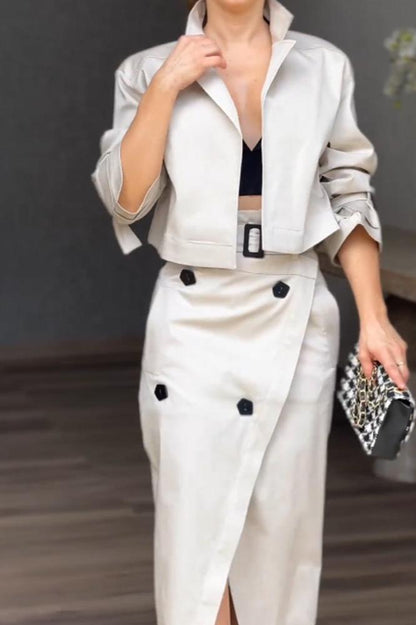 Lapel Jacket & Split Skirt Two-piece Set