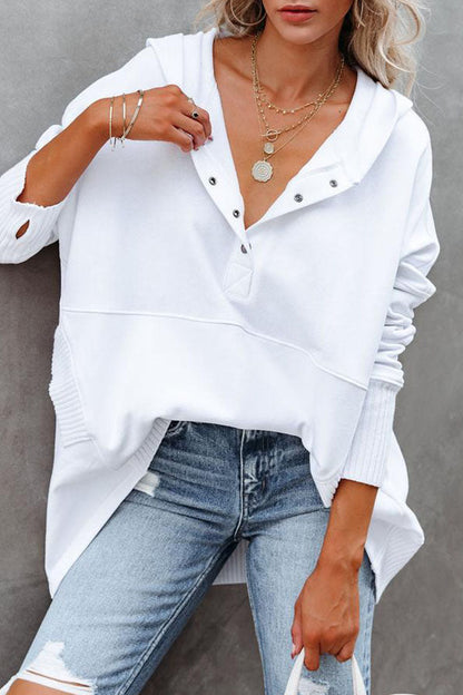 New V-neck Hooded Irregular Sweater