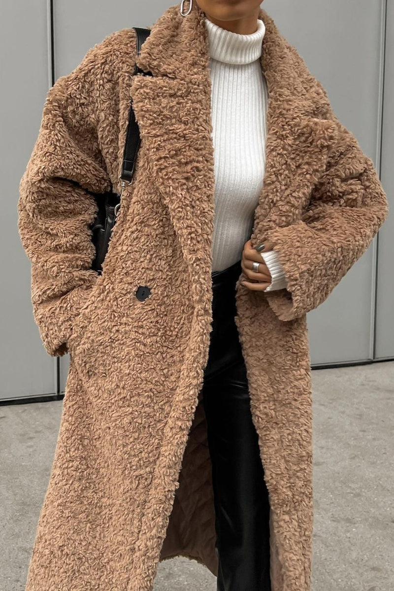 Office Lapel Plush Long Sleeve Coat