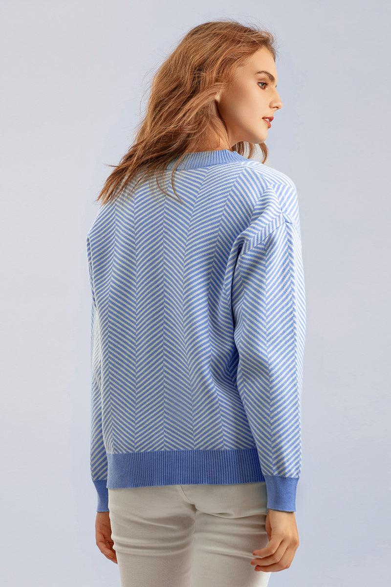 Striped V-neck Buttoned Knit Sweater