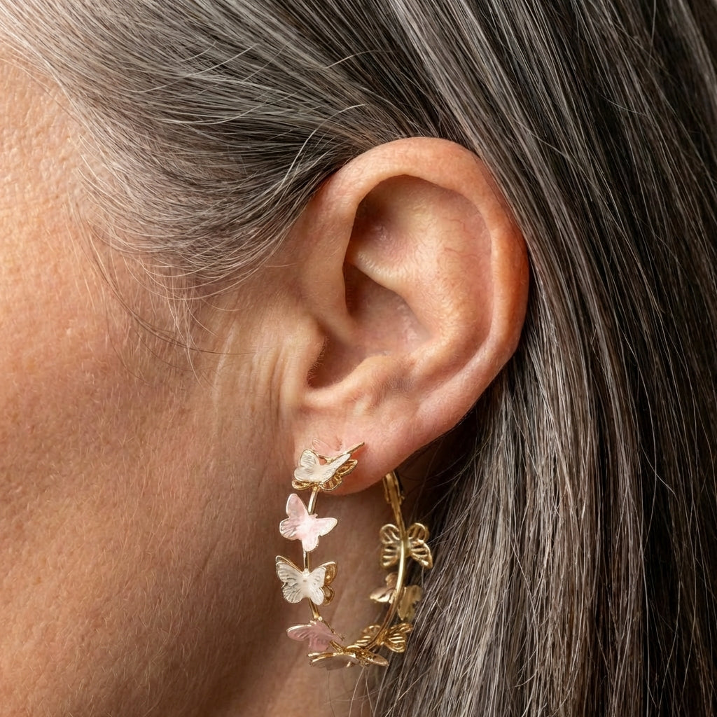 Vintage Butterflies Hoop Earrings