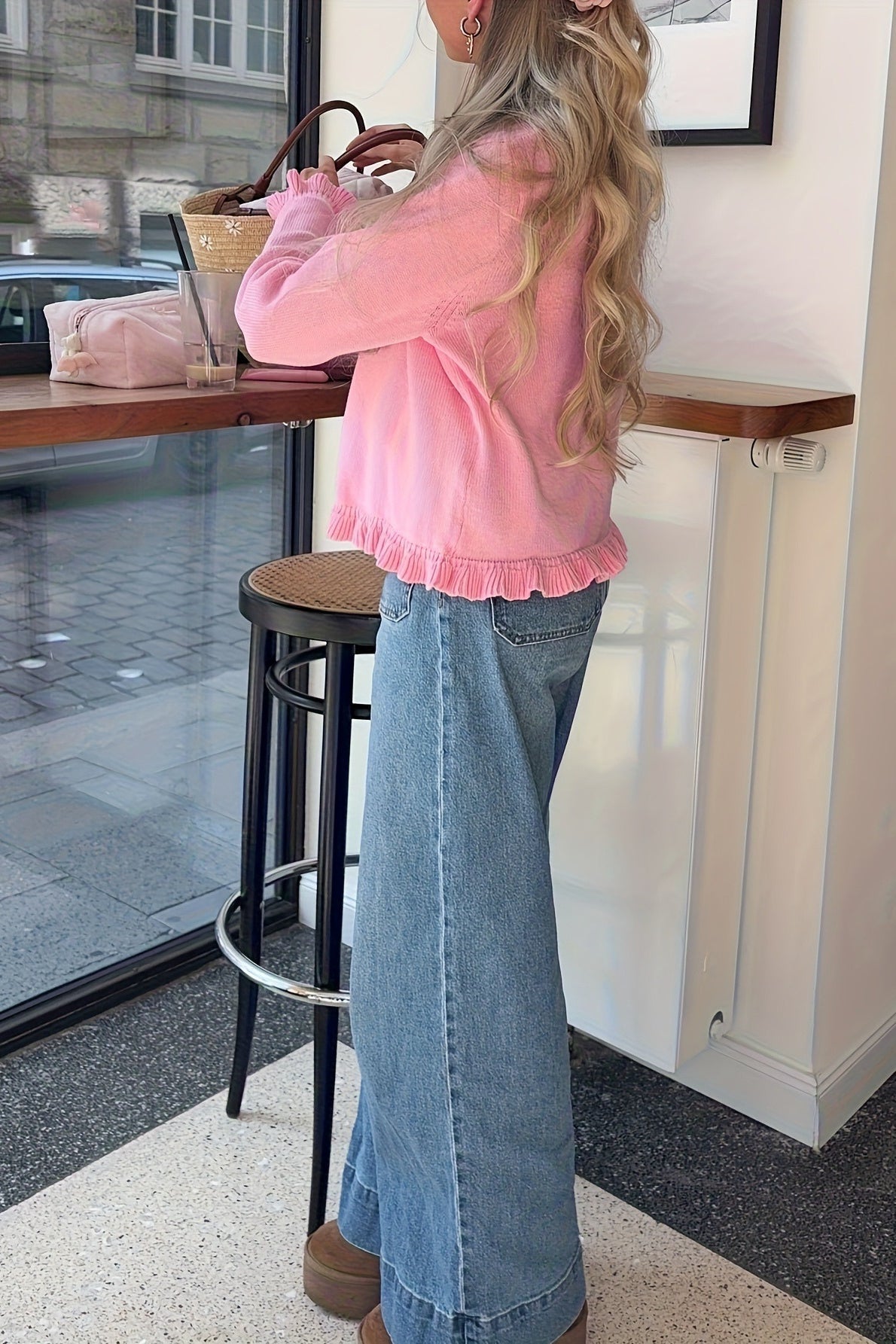 Relaxed Lace Trim Long Sleeve Knit Cardigan