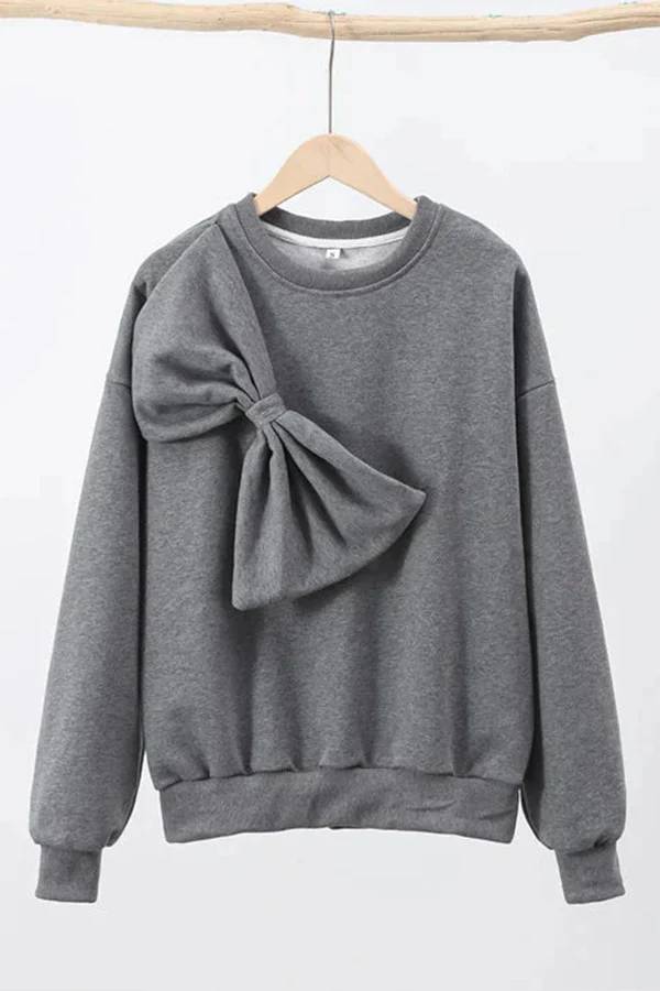 Color Round Neck Long Sleeve Bow Loose Sweatshirts