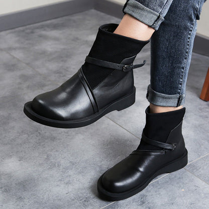 Cozy Leather Paneled Flats Martin Boots