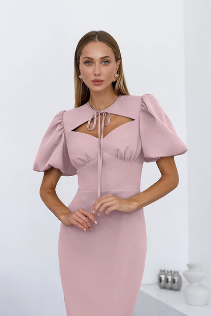 Puff Sleeve Bodycon Maxi Dress