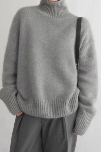 Minimalist Turtleneck Color Loose Fit Knit Sweater